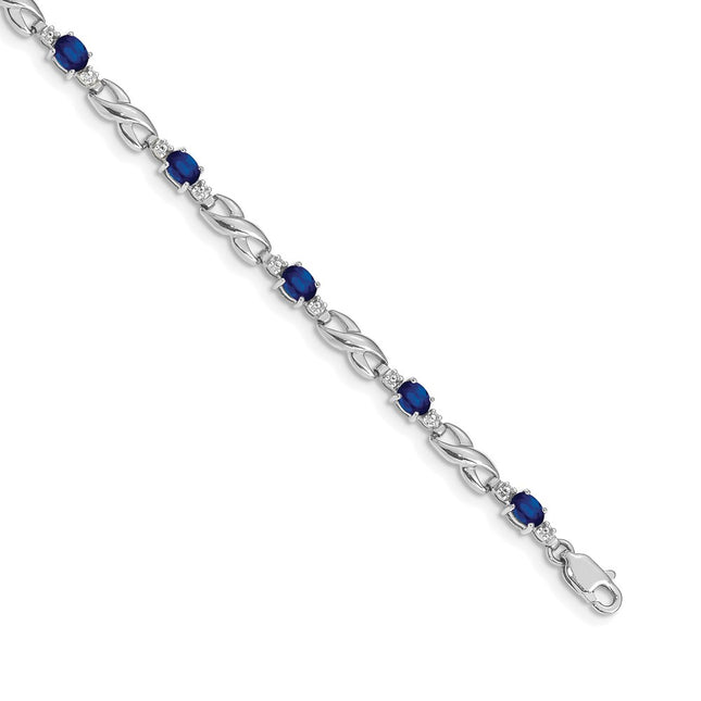 14k White Gold Complete Diamond and Oval Sapphire Infinity Link 7. Bracelet, 7.25 x 4mm