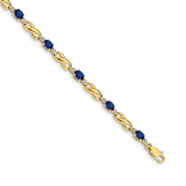 14k Complete Diamond and Oval Sapphire Infinity Link 7. Bracelet, 7.25 x 4mm