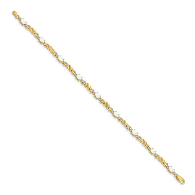 14K Complete Diamond and Oval Opal X-design Bracelet