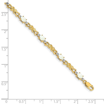 14K Complete Diamond and Oval Opal X-design Bracelet