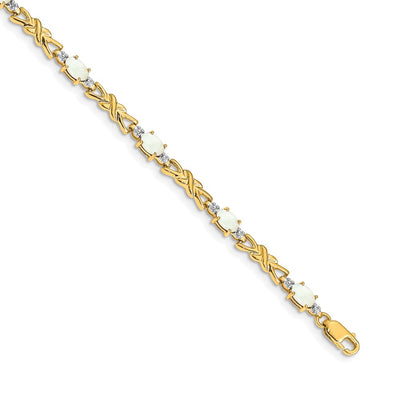 14K Complete Diamond and Oval Opal X-design Bracelet