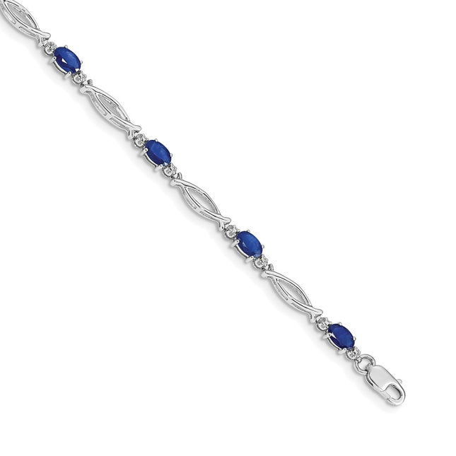 14k White Gold Complete Diamond and Oval Sapphire 7. Bracelet, 7.25 x 3mm