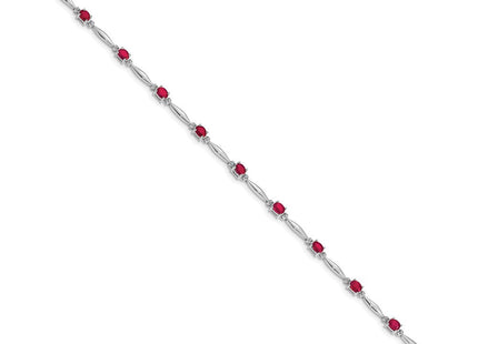 14k White Gold Complete Diamond and Oval Ruby 7. Bracelet (Style BM4484-RU-001-WA)