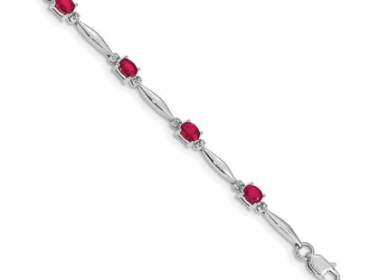 14k White Gold Complete Diamond and Oval Ruby 7. Bracelet (Style BM4484-RU-001-WA)