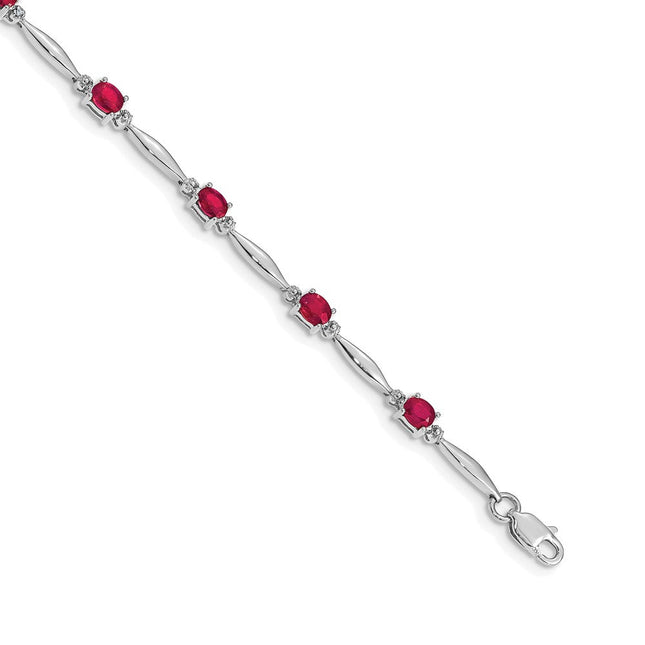 14k White Gold Complete Diamond and Oval Ruby 7. Bracelet, 7.25 x 4mm