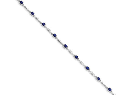 14k White Gold Complete Diamond and Oval Sapphire 7. Bracelet (Style BM4484-SA-001-WA)