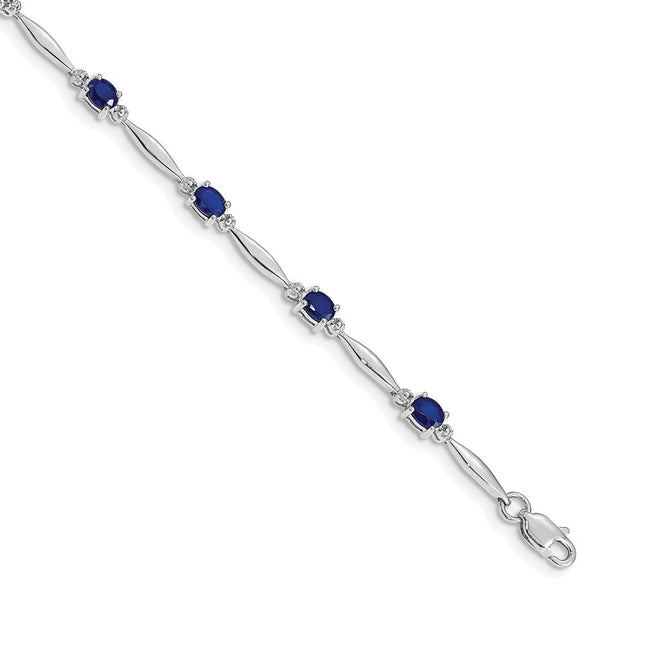 14k White Gold Complete Diamond and Oval Sapphire 7. Bracelet, 7.25 x 4mm