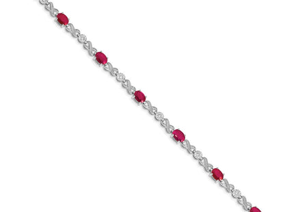 14k White Gold Complete Diamond and Oval Ruby Infinity Link 7. Bracelet (Style BM4490-RU-020-WA)