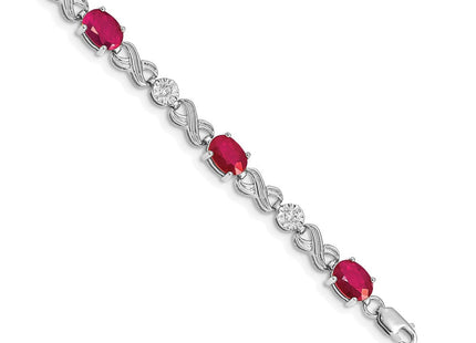 14k White Gold Complete Diamond and Oval Ruby Infinity Link 7. Bracelet (Style BM4490-RU-020-WA)