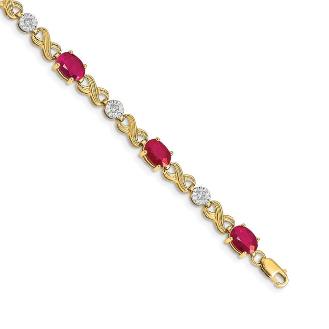 14k Complete Diamond and Oval Ruby Infinity Link 7. Bracelet, 7.25 x 5mm
