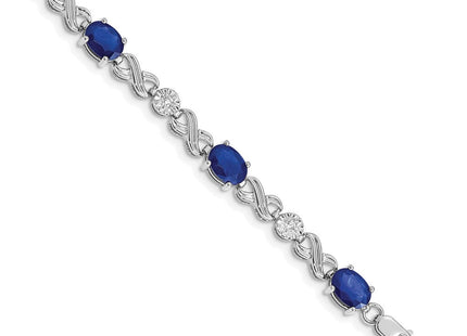 14k White Gold Complete Diamond and Oval Sapphire Infinity Link 7. Bracelet (Style BM4490-SA-020-WA)