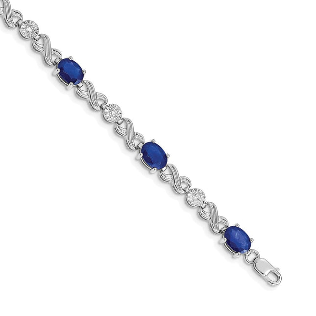 14k White Gold Complete Diamond and Oval Sapphire Infinity Link 7. Bracelet, 7.25 x 5mm