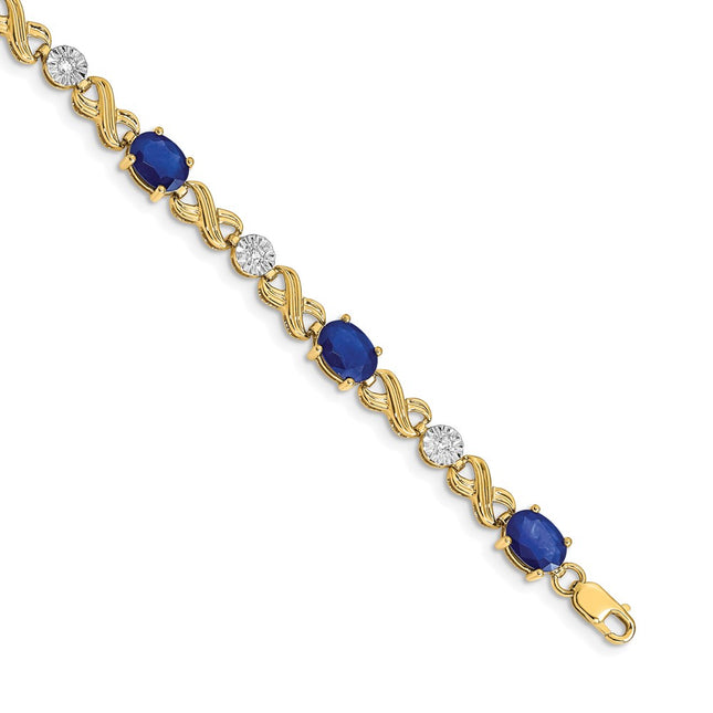 14k Complete Diamond and Oval Sapphire Infinity Link 7. Bracelet, 7.25 x 5mm