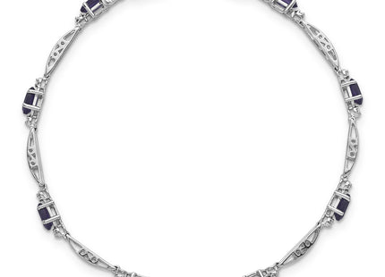 14k White Gold Complete Diamond and Oval Amethyst Fancy Link Bracelet