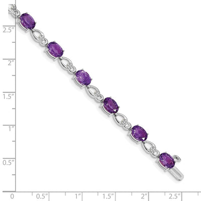 14K White Gold Complete Oval Amethyst and Diamond Fancy Link Bracelet