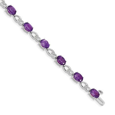 14K White Gold Complete Oval Amethyst and Diamond Fancy Link Bracelet