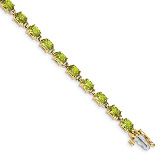 14k Complete Oval Peridot Bracelet, 7 x 4.5mm