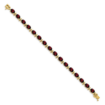 14K Complete Oval Garnet Bracelet, 7 x 5mm