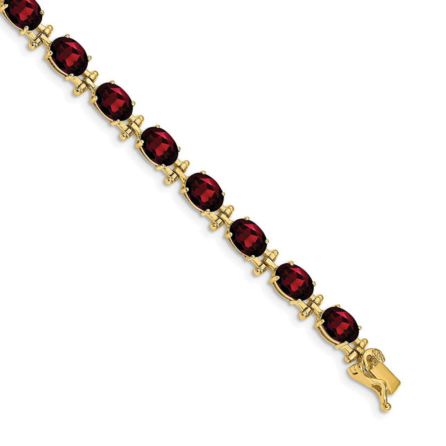 14k Complete Oval Garnet Bracelet, 7 x 5mm