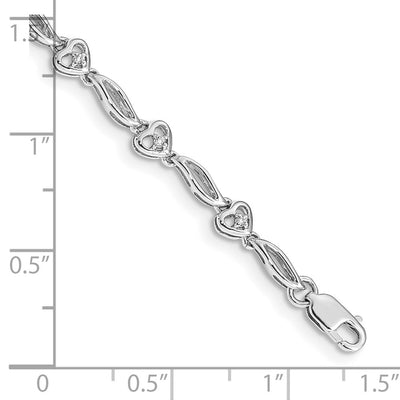 14K White Gold Complete 1/10 carat Diamond Hearts Tennis Bracelet