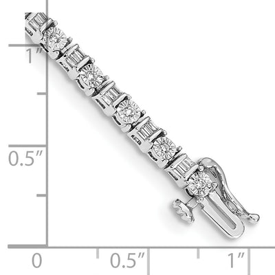 14K White Gold Complete 1 carat Round and Baguette Diamond Tennis Bracelet