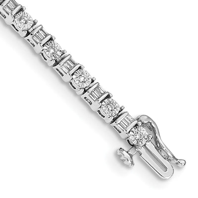 14K White Gold Complete 1 carat Round and Baguette Diamond Tennis Bracelet