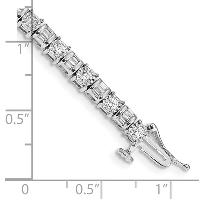14K White Gold Complete 2 carat Round and Baguette Diamond Tennis Bracelet