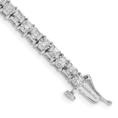 14K White Gold Complete 2 carat Round and Baguette Diamond Tennis Bracelet