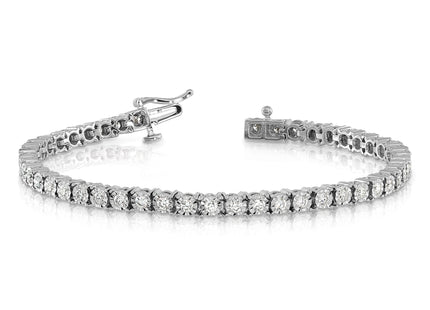 14k White Gold Complete 2 carat Diamond Illusion Setting Tennis Bracelet, 7 x 4mm