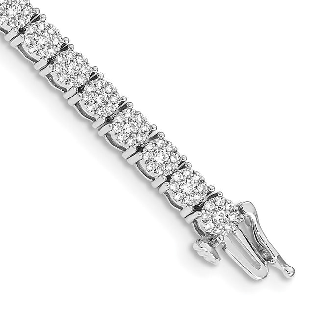 14k White Gold Complete 3 carat Diamond Cluster Setting Tennis Bracelet