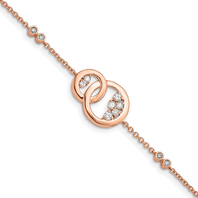 14K Rose Gold Complete 1/3 carat Diamond Double Circle with Star Dangle Bracelet