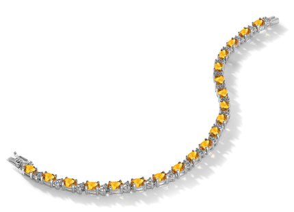 14k White Gold Complete Oval Citrine and Diamond Bracelet