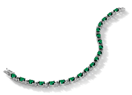 14k White Gold Complete Oval Lab Created Emerald and Diamond Bracelet