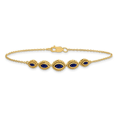 14K Complete 5-Stone Bezel-set Marquise Sapphire and Chain Bracelet