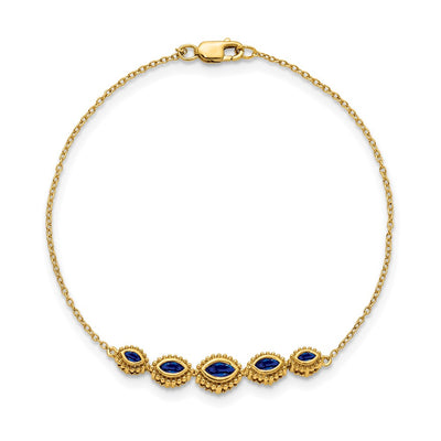 14K Complete 5-Stone Bezel-set Marquise Sapphire and Chain Bracelet