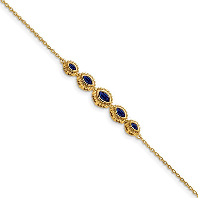 14K Complete 5-Stone Bezel-set Marquise Sapphire and Chain Bracelet