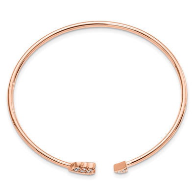 14K Rose Gold Polished Complete 1/10 carat Diamond Arrow Flexible Cuff Bangle Bracelet