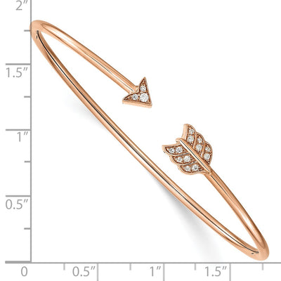 14K Rose Gold Polished Complete 1/10 carat Diamond Arrow Flexible Cuff Bangle Bracelet