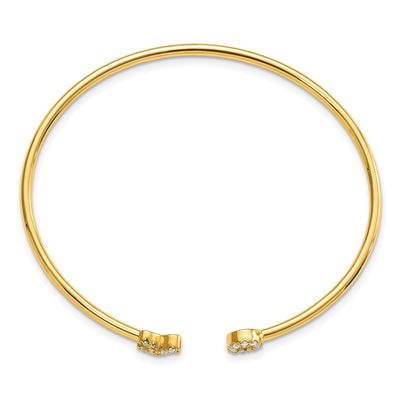 14K Polished Complete 1/5 carat Diamond X and O Flexible Cuff Bangle Bracelet