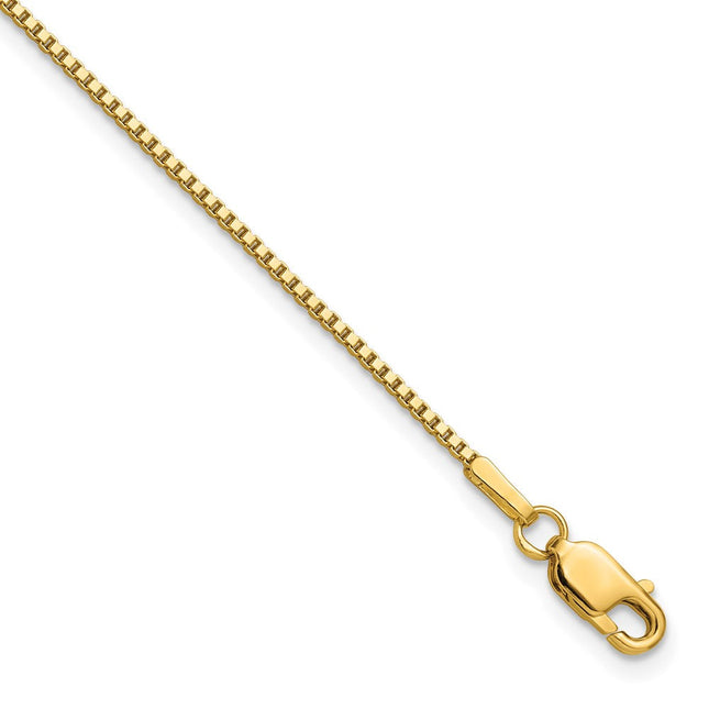 14K . Box with Lobster Clasp Bracelet, 7 x 1.1mm