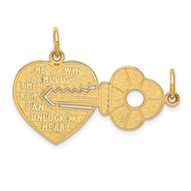 14K Polished 2 Piece Break Apart HE Who Holds The Key Charms, 22 x 32mm