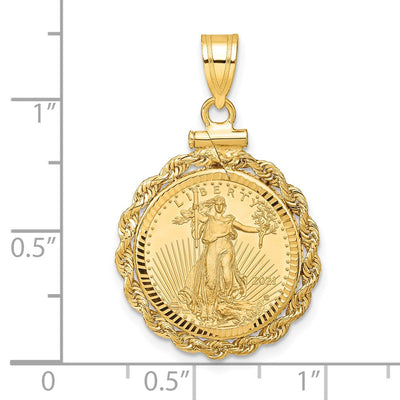 Wideband Distinguished Coin Jewelry 14ky Diamond-cut Rope Screw Top Mounted 1/10oz American Eagle Coin Bezel Pendant