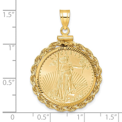 Wideband Distinguished Coin Jewelry 14ky Diamond-cut Rope Screw Top Mounted 1/4oz American Eagle Coin Bezel Pendant