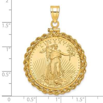 Wideband Distinguished Coin Jewelry 14ky Diamond-cut Rope Screw Top Mounted 1/2oz American Eagle Coin Bezel Pendant