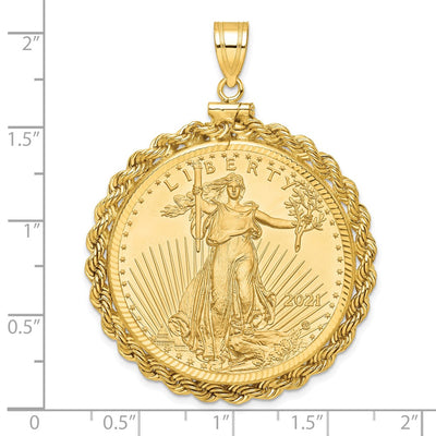 Wideband Distinguished Coin Jewelry 14ky Diamond-cut Rope Screw Top Mounted 1oz American Eagle Coin Bezel Pendant