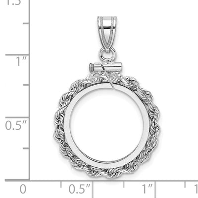 Wideband Distinguished Coin Jewelry 14K White Gold Polished Rope x Screw Top Coin Bezel Pendant, 32.55 x 21.2mm