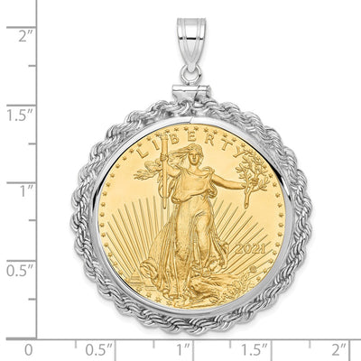 Wideband Distinguished Coin Jewelry 14K White Gold Polished Rope Mounted 1oz American Eagle Screw Top Coin Bezel Pendant