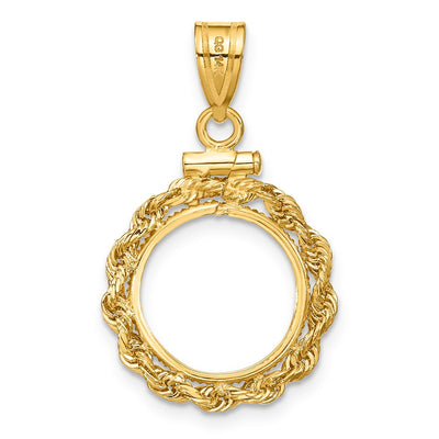 Wideband Distinguished Coin Jewelry 14K Polished Rope x Screw Top Coin Bezel Pendant, 29.5 x 18mm