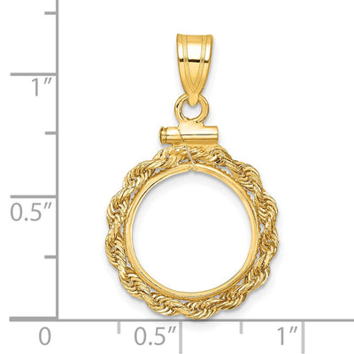 Wideband Distinguished Coin Jewelry 14K Polished Rope x Screw Top Coin Bezel Pendant, 30 x 18.3mm
