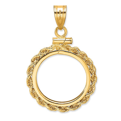 Wideband Distinguished Coin Jewelry 14K Polished Rope x Screw Top Coin Bezel Pendant, 32.55 x 21.2mm